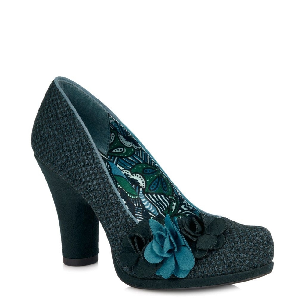 Ruby Shoo Petrol Blue Dot Floral Eva Pump